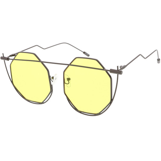 Abstract Geometric Metal Wire Frame Hexagon Color Lens Sunglasses