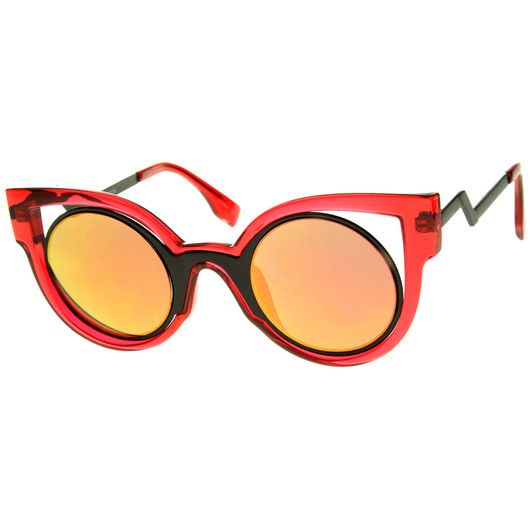 High Fashion Translucent Frame Stepped Temple Two-Tone Cat Eye Sunglasses