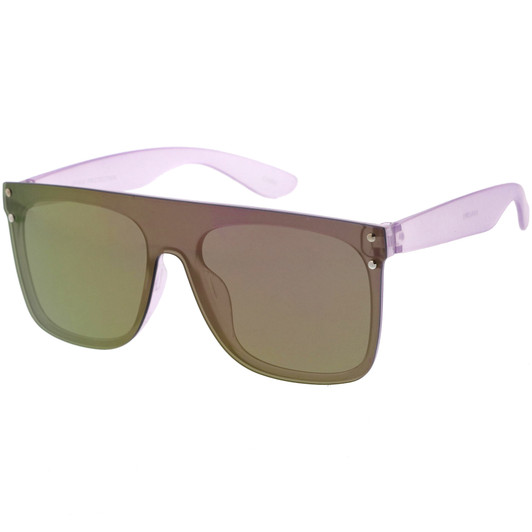 Kids Bold Colored Mirrored Lens Translucent Oversize Shield Sunglasses 66mm
