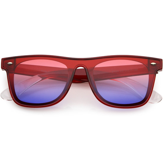 Modern Horn Rimmed Square Sunglasses Wide Arms Shield Lens 57mm