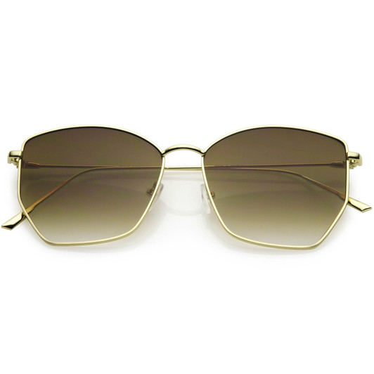 Modern Thin Metal Arms Medium Gold Frame Geometric Sunglasses 55mm