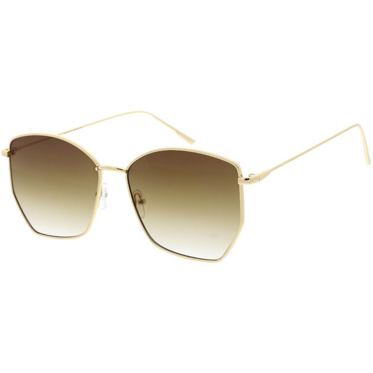 Modern Thin Metal Arms Medium Gold Frame Geometric Sunglasses 55mm