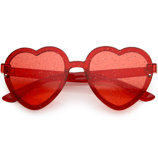 Women's Translucent Rimless Heart Sunglasses Glitter Lens 52mm