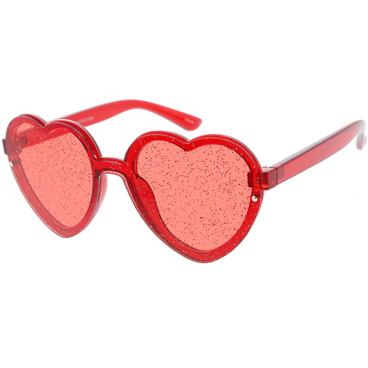 Women's Translucent Rimless Heart Sunglasses Glitter Lens 52mm
