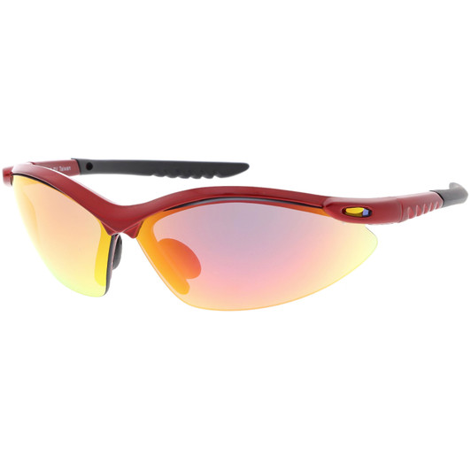 TR-90 Semi Rimless Sports Wrap Sunglasses Ribbed Arms Mirrored Lens 74mm