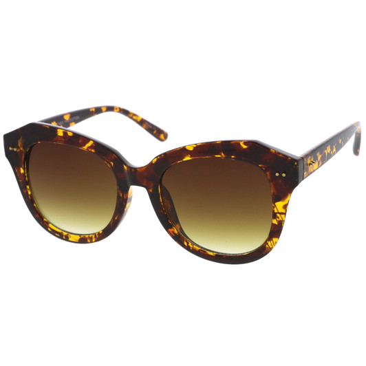 Women's Oversize Horn Rimmed Round Lens Cat Eye Sunglasses 52mm