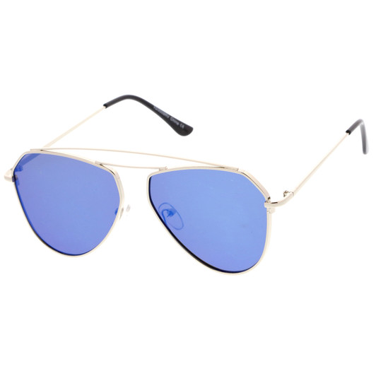 Modern Metal Frame Double Bridge Colored Mirror Flat Lens Aviator Sunglasses 52mm