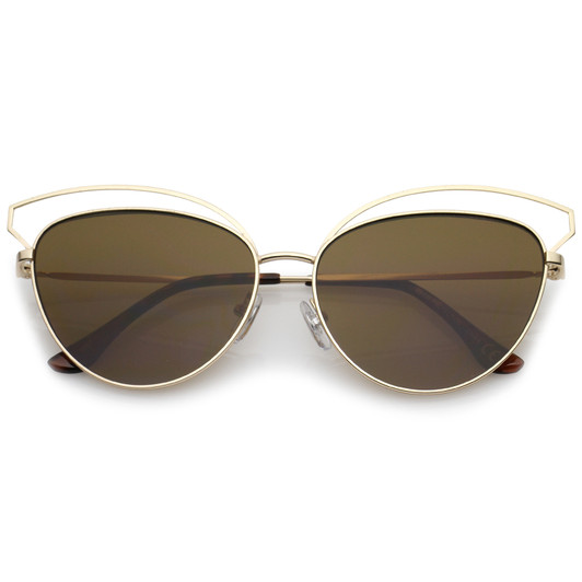 Women's Open Metal Frame Slim Temple Oversize Cat Eye Sunglasses 58mm