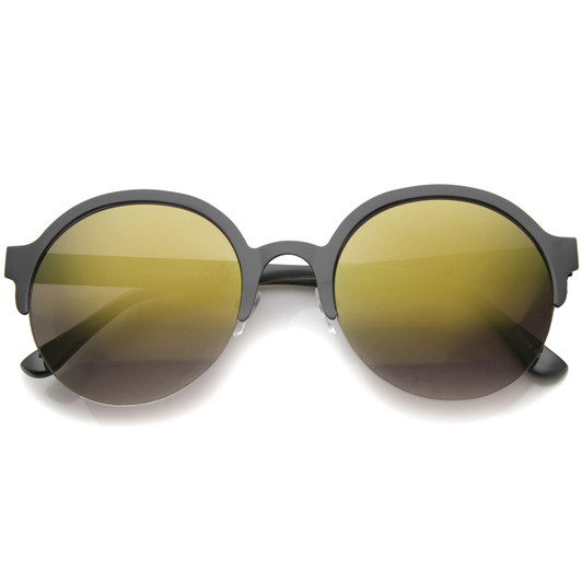 Modern Metal Half-Frame Color Mirrored Lens Round Sunglasses 55mm