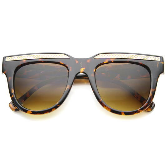 Retro Metal Accent Flat Top Horn Rimmed Oversize Sunglasses 50mm