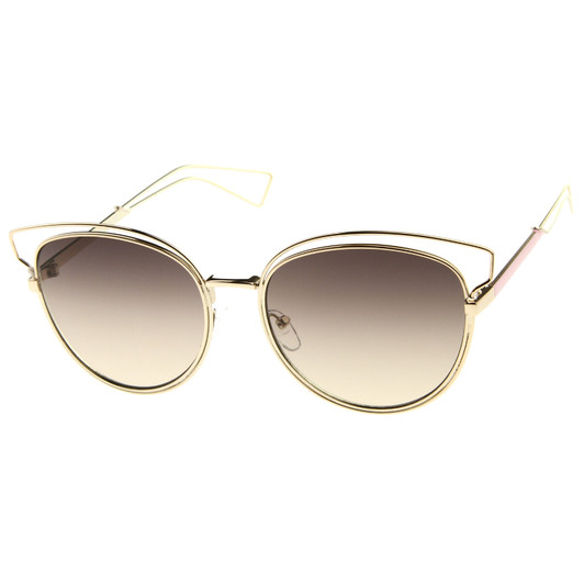 Womens Fashion Open Metal Frame Neutral-Colored Lens Cat Eye Sunglasses 55mm