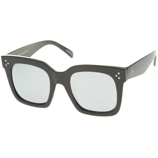 Bold Oversize Flat Mirror Lens Square Horn Rimmed Sunglasses 51mm