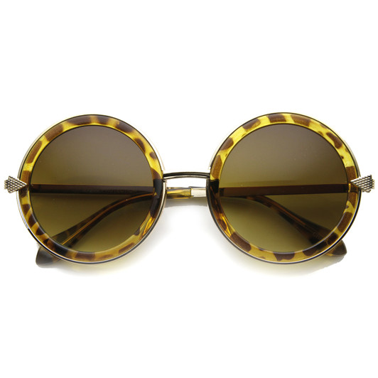 Womens High Fashion Metal Arrow Accent Super Round Sunglasses