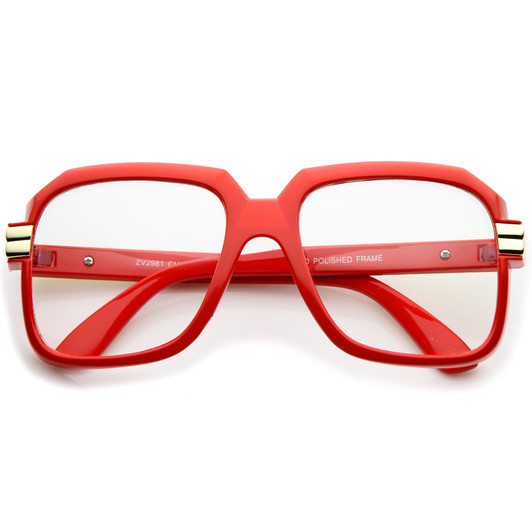 Large Colored Metal Accent Temple Clear Lens Square Glasses 55mm