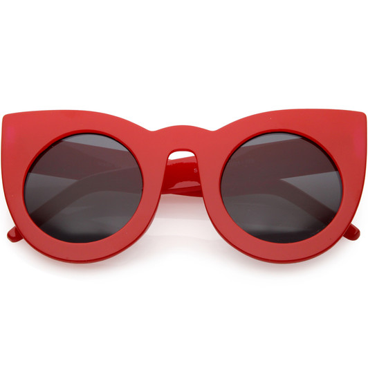 Women's Oversize Cat Eye Sunglasses Wide Arms Round Lens 47mm
