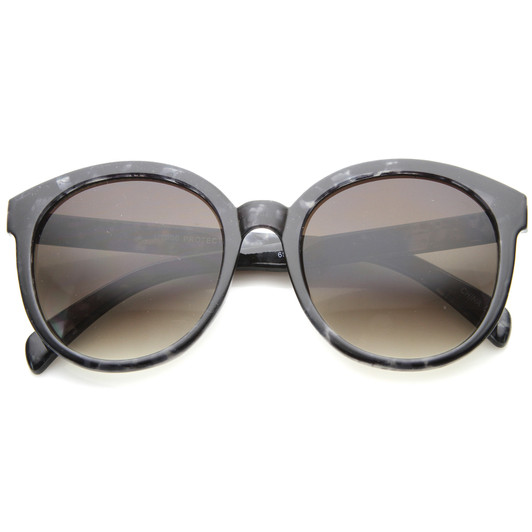 Women's Fashion Oversize Marble Print Horn Rimmed Round Sunglasses 55mm