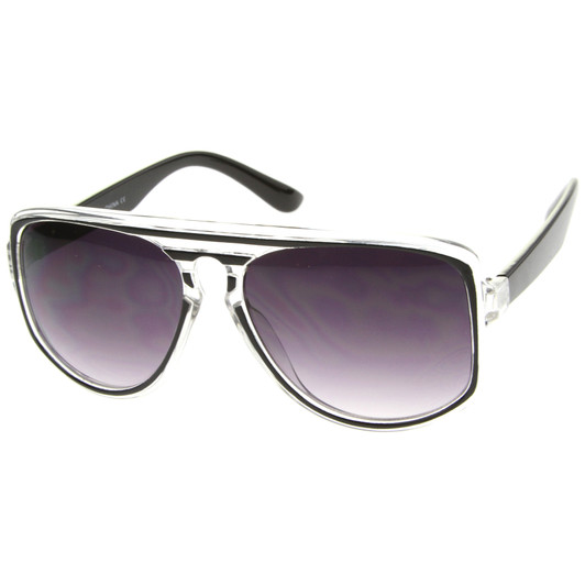 Modern Translucent Frame Keyhole Flat Top Square Aviator Sunglasses 46mm