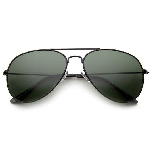 Classic Brow Bar Full Metal Frame Green Lens Aviator Sunglasses 60mm