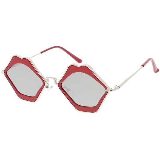 Oversize Lips Sunglasses Slim Arms Flat Mirrored Lens Lips Sunglasses 53mm