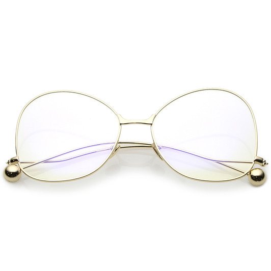 Oversize Butterfly Glasses With Clear Lenses And Thin Metal Arms With Ball Accents
