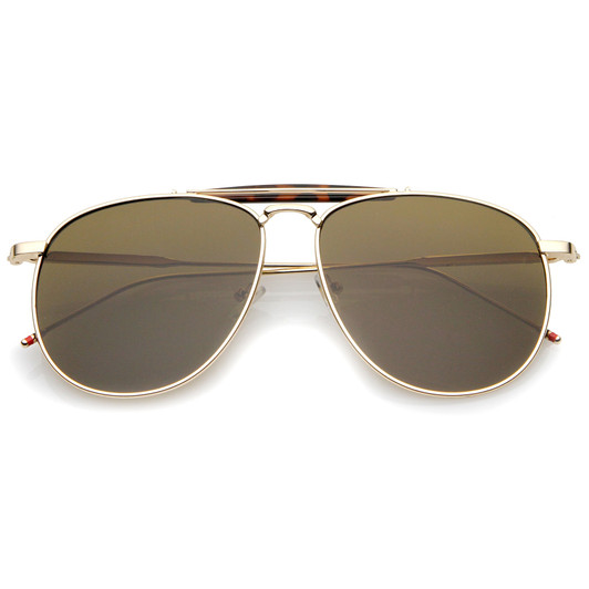 Oversize Metal Double Nose Bridge Ultra Slim Temple Super Flat Lens Aviator Sunglasses 57mm