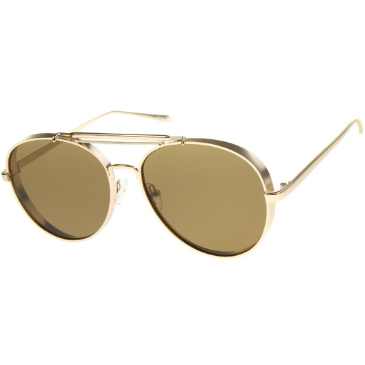 Modern Fashion Flat Lens Full Metal Side Cover Frame Double Bridged Aviator Sunglasses