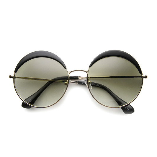 Womens Oversized Full Metal Frame Eyelid Half Brow Super Round Sunglasses