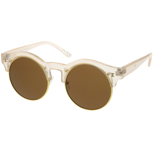 Modern Horn Rimmed Metal Trim Round Flat Lens Half Frame Sunglasses 51mm