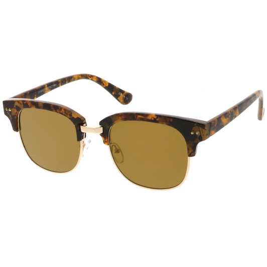 Modern Marble Print Horn Rimmed Mirrored Square Flat Lens Half Frame Sunglasses 51mm