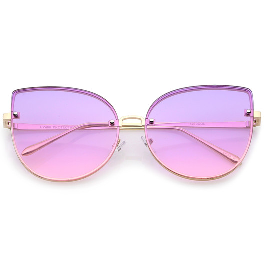 Women's Oversize Slim Metal Rimless Gradient Flat Lens Cat Eye Sunglasses 61mm