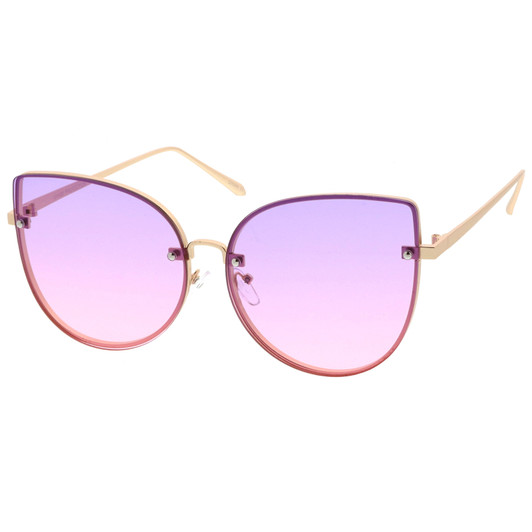 Women's Oversize Slim Metal Rimless Gradient Flat Lens Cat Eye Sunglasses 61mm