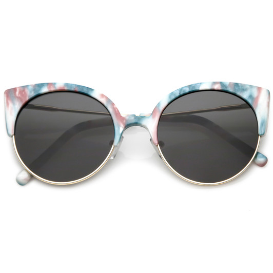 Women's Half Frame Cat Eye Sunglasses Ultra Slim Arms Round Flat Lens 53mm