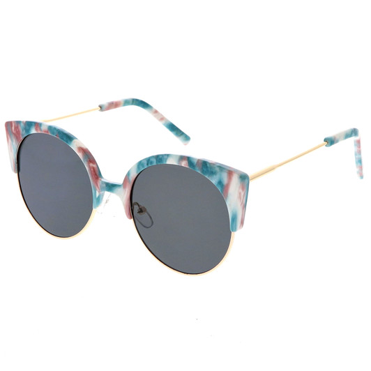 Women's Half Frame Cat Eye Sunglasses Ultra Slim Arms Round Flat Lens 53mm