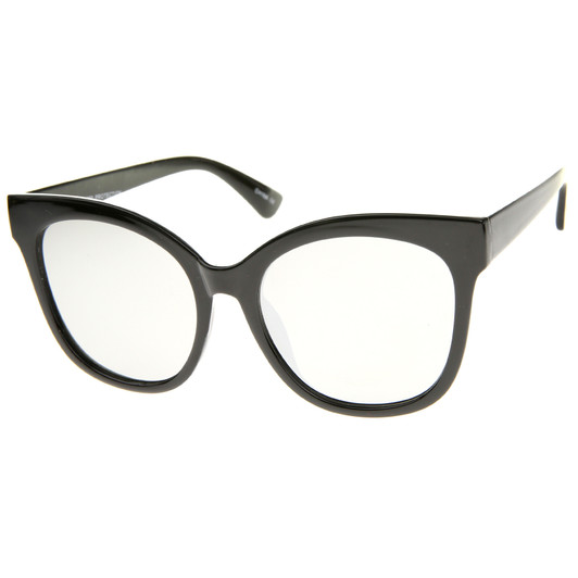 Women's Horn Rimmed Color Mirror Flat Lens Oversize Cat Eye Sunglasses 57mm