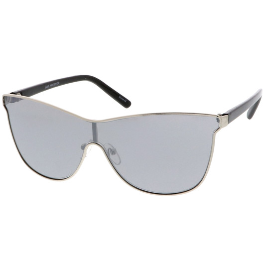 Futuristic Oversize Rimless Colored Mirrored Mono Lens Shield Sunglasses  75mm