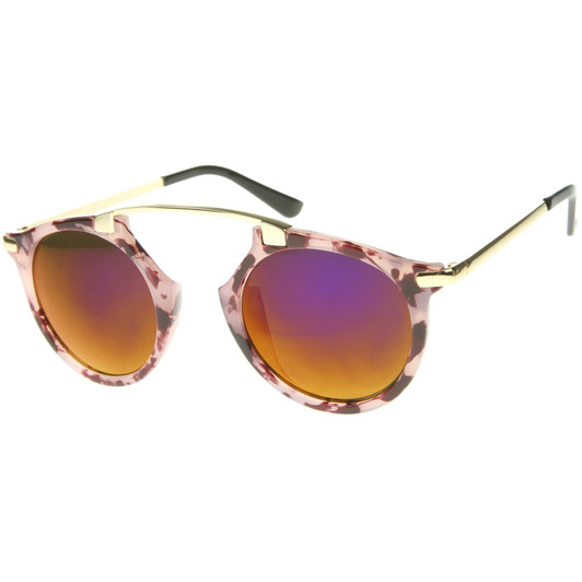 High Fashion Arched Marble Color Frame Color Mirror Pantos Aviator Sunglasses 48mm