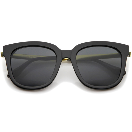 Modern Horn Rimmed Metal Temple Square Flat Lens Cat Eye Sunglasses 54mm