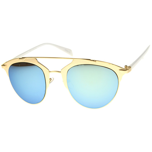 Modern Fashion Metal Double Bridge Mirror Lens Pantos Aviator Sunglasses 50mm
