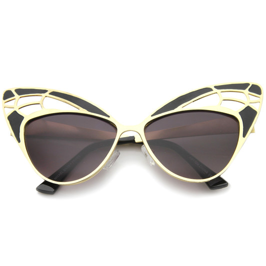 Womens High Fashion Metal Cutout Oversize Butterfly Sunglasses 55mm