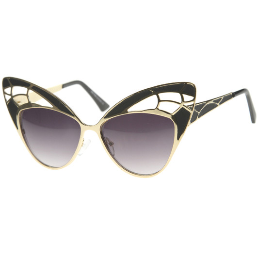 Womens High Fashion Metal Cutout Oversize Butterfly Sunglasses 55mm