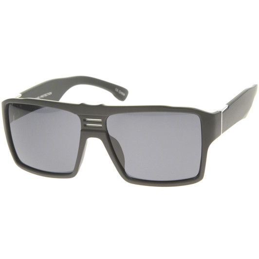 Men's Modern Casual Flat Top Wide Temple Rectangle Aviator Sunglasses 57mm