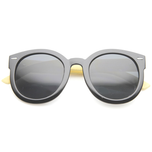 Eco-Friendly Genuine Bamboo Temples Oversize Round Sunglasses 53mm