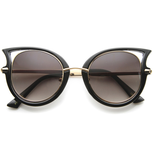 Women's Metal Temple Cutout Oversize Exaggerated Cat Eye Sunglasses 49mm