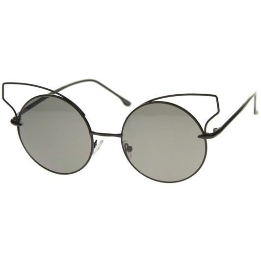 Women's Full Metal Open Design Frame Round Cat Eye Sunglasses 55mm