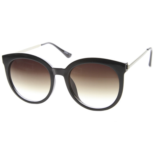 Modern Metal Temple Tinted Lens Oversize Round Horn Rimmed Sunglasses 55mm