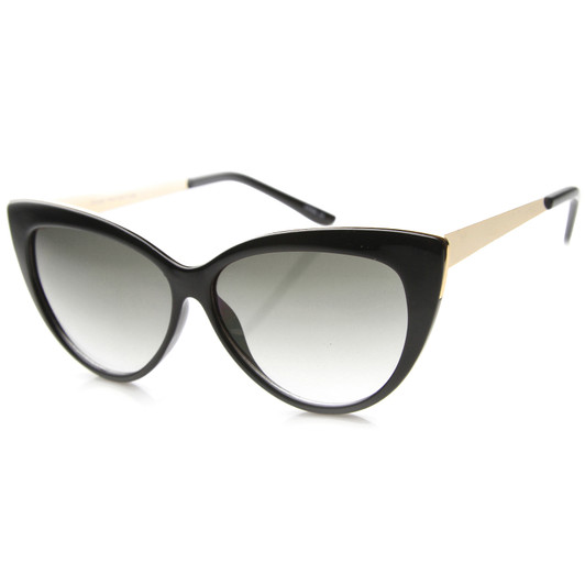 Womens Glam Fashion High Metal Temple Oversized Cat Eye Sunglasses