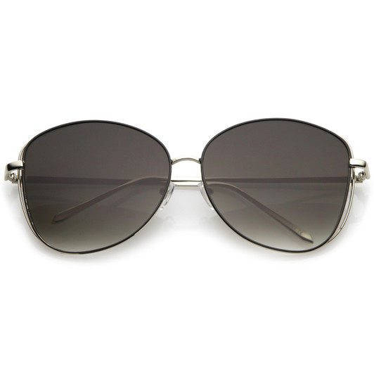 Classic Open Metal Oversize Sunglasses With Slim Arms And Round Flat Lens 62mm