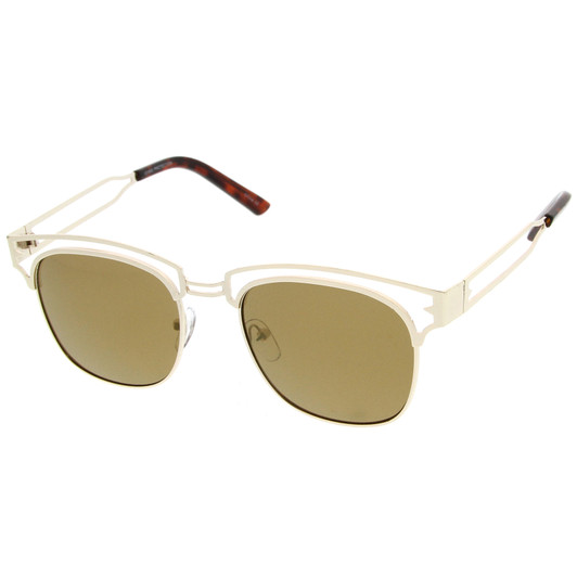 Modern Open Metal Colored Mirror Square Flat Lens Horn Rimmed Sunglasses 53mm