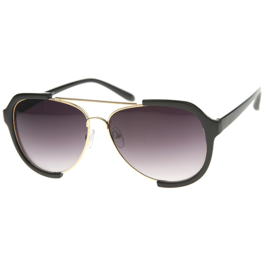 Modern Oversize Metal Crossbar Semi-Rimless Aviator Sunglasses 62mm