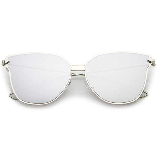 Oversize Cat Eye Sunglasses With Mirrored Flat Lens And Wire Arms 59mm